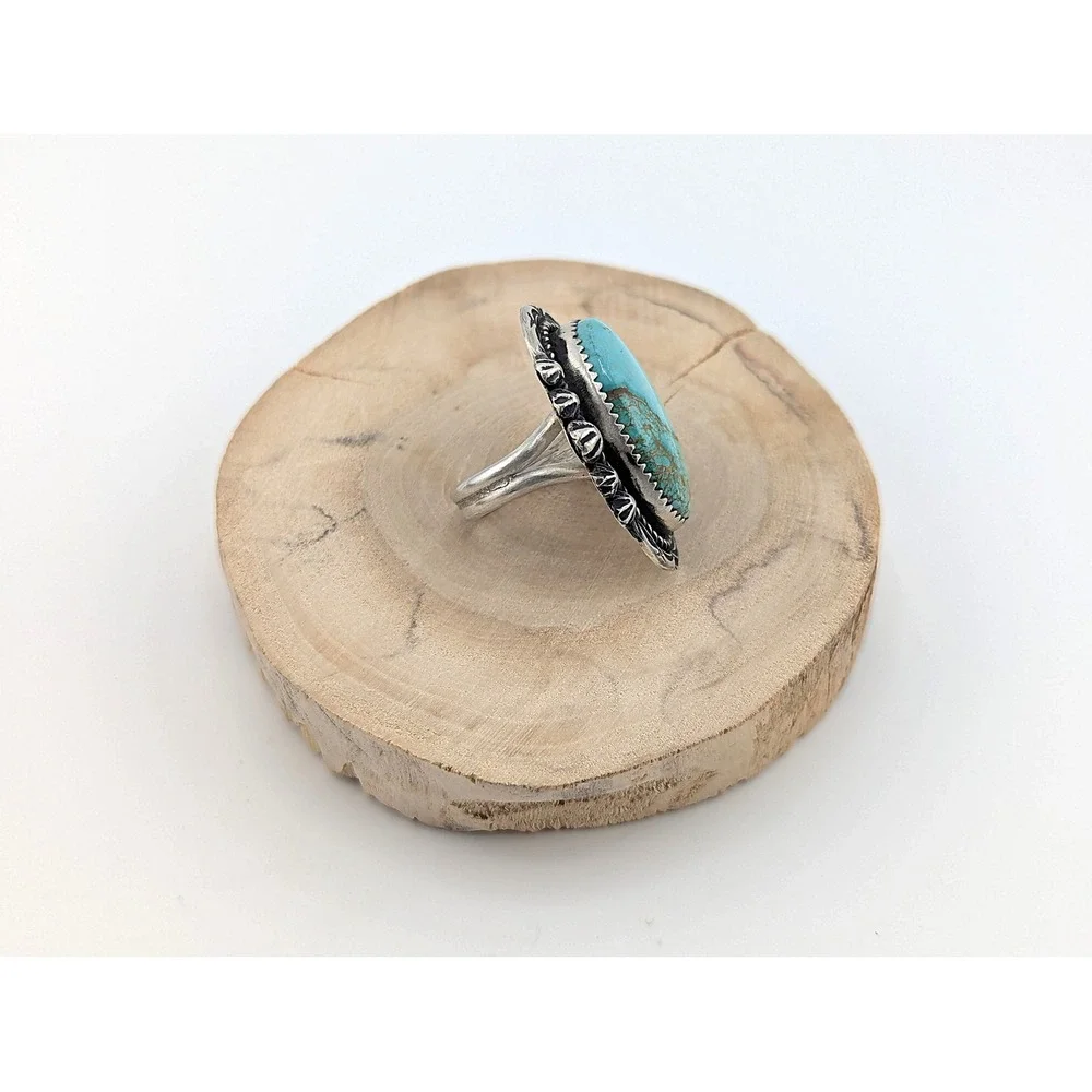 Navajo Jewelry Women's Ring Turquoise Native American‎ Signed sz 7.5 ***